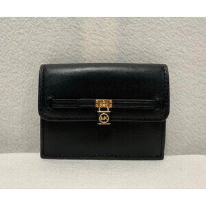 NEW Michael Kors Hamilton Legacy Leather Card Case Black Gold Padlock
